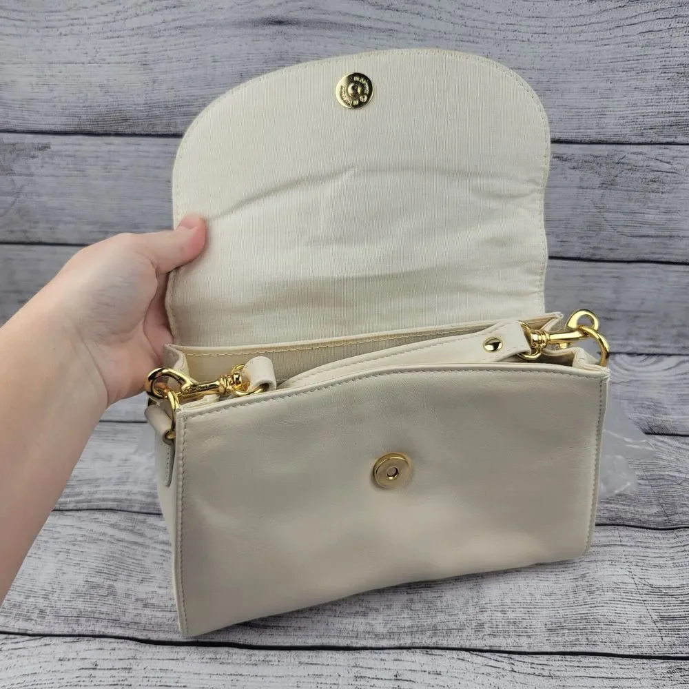 Etienne Aigner Leather Ivory Handbag with Crossbody Adjustable Strap Gold - Picture 3 of 9